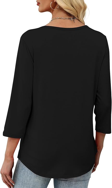 XIEERDUO Womens 3/4 Sleeve Tops 2025 V-Neck Casual Pleated Shirts Blouses Beach Vacation Fall Fashion Clothes Outfits