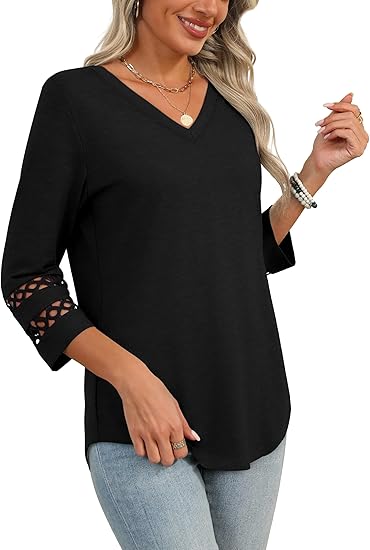 XIEERDUO 3/4 Length Sleeve Womens Tops Dressy Casual Blouses for Women 2025 Trendy V Neck T Shirts Summer Clothes