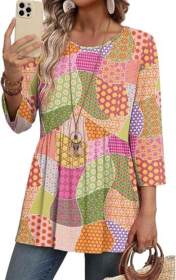 3/4 Length Sleeve Womens Tops Blouses for Women Dressy Casual Spring Fashion Clothing Crew Neck Babydoll Tops