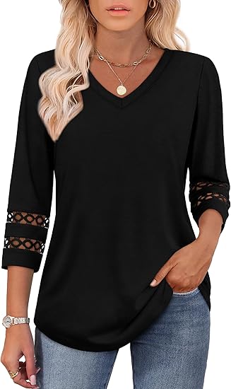 XIEERDUO 3/4 Length Sleeve Womens Tops Dressy Casual Blouses for Women 2025 Trendy V Neck T Shirts Summer Clothes