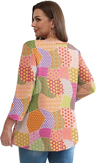 3/4 Length Sleeve Womens Tops Blouses for Women Dressy Casual Spring Fashion Clothing Crew Neck Babydoll Tops