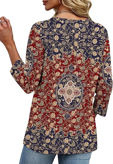 XIEERDUO 3/4 Length Sleeve Womens Tops V Neck Fall Clothes Basic Blouses Dressy Casual 2025 Early Fall Fashion Must Haves