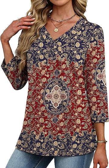 XIEERDUO 3/4 Length Sleeve Womens Tops V Neck Fall Clothes Basic Blouses Dressy Casual 2025 Early Fall Fashion Must Haves